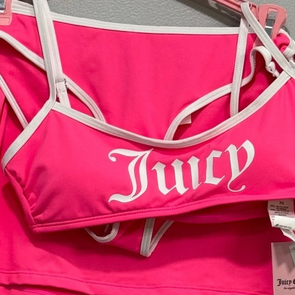 Juicy Couture Women Pink bralette 3PC Swim Set XS y2k style barbiecore spellout
